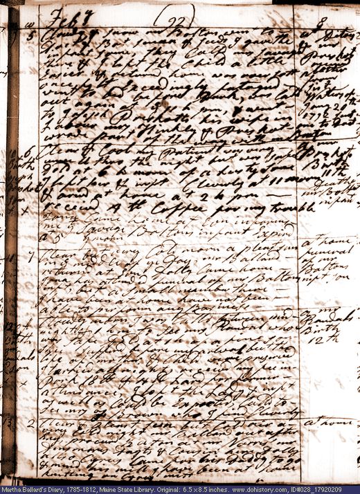 Feb. 9-13, 1792 diary page (image, 155K). Choose 'View Text' (at left) for faster download.
