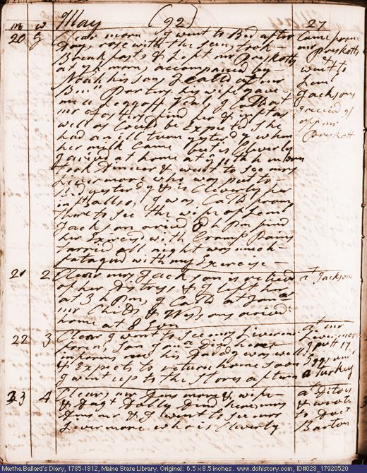 May 20-23, 1792 diary page (image, 121K). Choose 'View Text' (at left) for faster download.