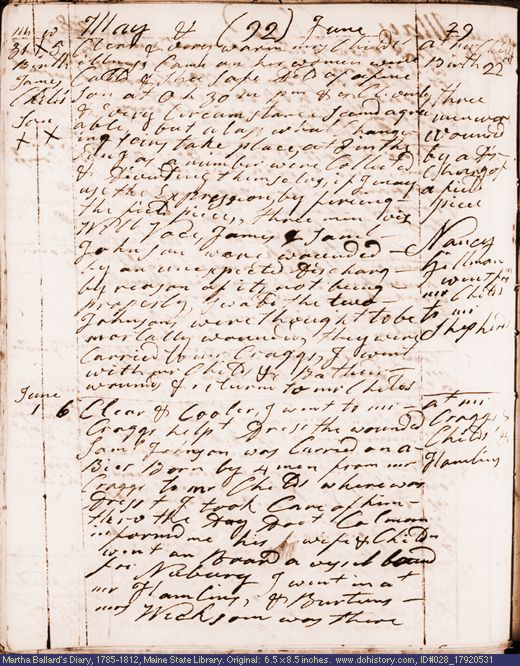 May 31-Jun. 1, 1792 diary page (image, 113K). Choose 'View Text' (at left) for faster download.