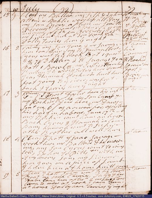 Jul. 15-19, 1792 diary page (image, 103K). Choose 'View Text' (at left) for faster download.