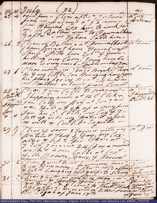 Jul. 25-31, 1792 diary page (image, 117K). Choose 'View Text' (at left) for faster download.