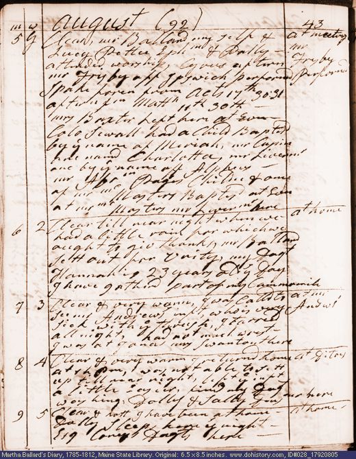 Aug. 5-9, 1792 diary page (image, 115K). Choose 'View Text' (at left) for faster download.