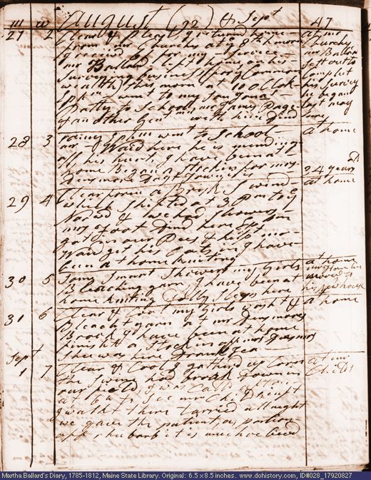 Aug. 27-Sep. 1, 1792 diary page (image, 124K). Choose 'View Text' (at left) for faster download.