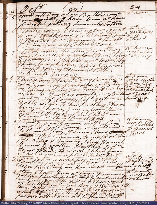 Oct. 11-17, 1792 diary page (image, 135K). Choose 'View Text' (at left) for faster download.