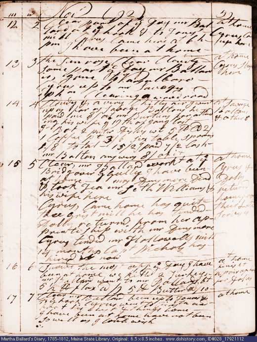Nov. 12-17, 1792 diary page (image, 115K). Choose 'View Text' (at left) for faster download.