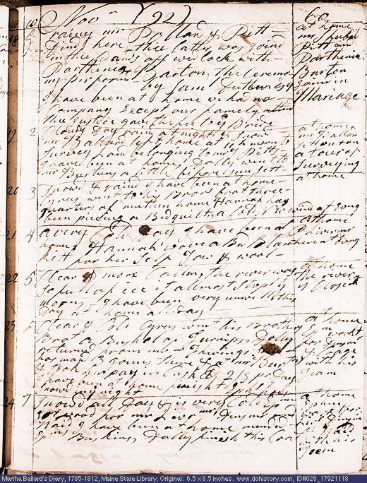 Nov. 18-24, 1792 diary page (image, 136K). Choose 'View Text' (at left) for faster download.
