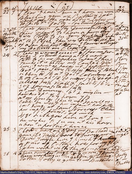 Jun. 22-26, 1793 diary page (image, 130K). Choose 'View Text' (at left) for faster download.