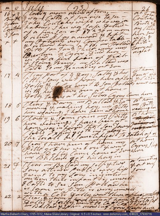 Jul. 16-22, 1793 diary page (image, 137K). Choose 'View Text' (at left) for faster download.