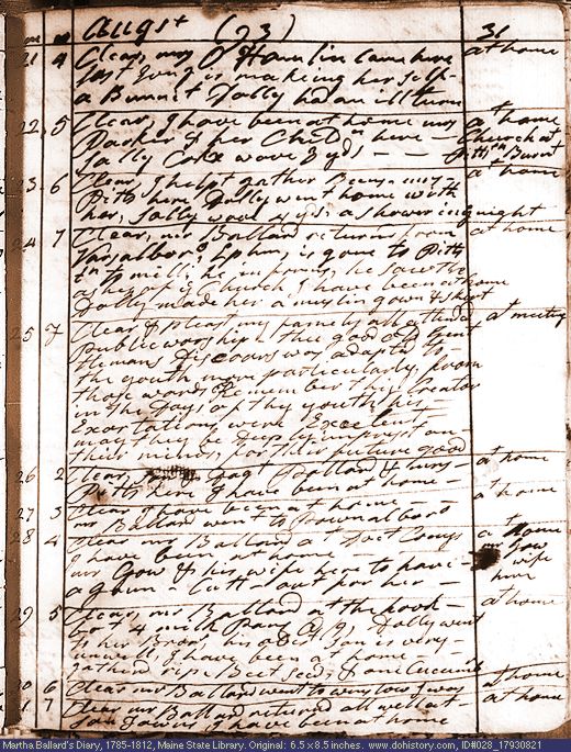 Aug. 21-31, 1793 diary page (image, 144K). Choose 'View Text' (at left) for faster download.