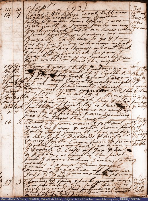 Sep. 14-17, 1793 diary page (image, 140K). Choose 'View Text' (at left) for faster download.