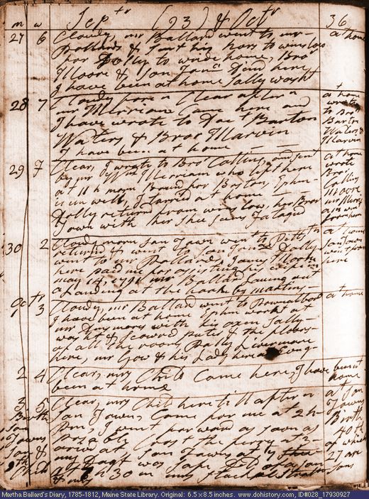 Sep. 27-Oct. 3, 1793 diary page (image, 140K). Choose 'View Text' (at left) for faster download.