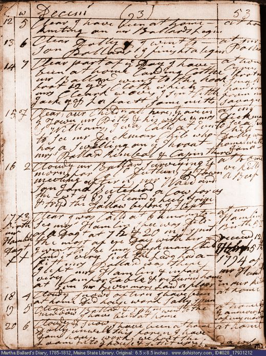 Dec. 12-20, 1793 diary page (image, 143K). Choose 'View Text' (at left) for faster download.