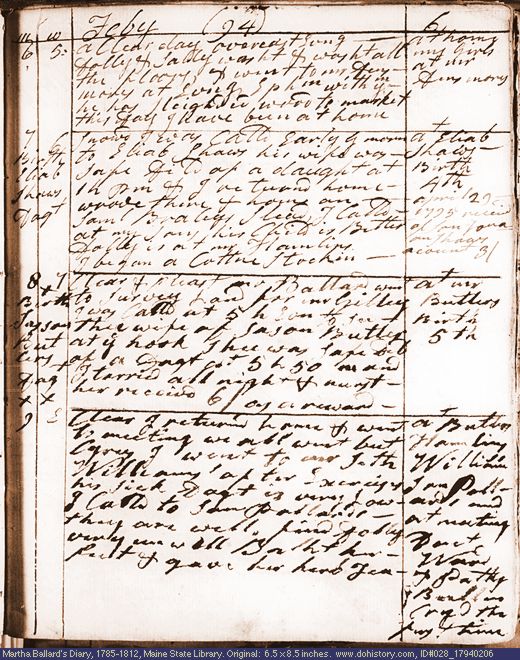 Feb. 6-9, 1794 diary page (image, 125K). Choose 'View Text' (at left) for faster download.