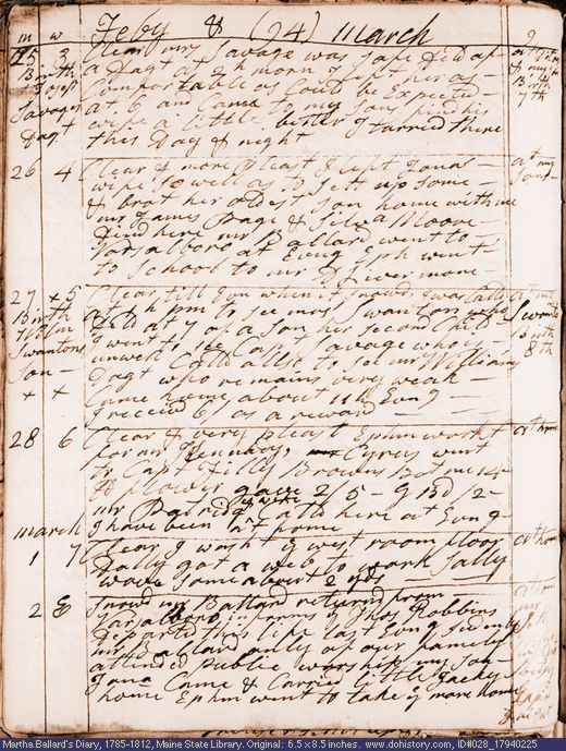 Feb. 25-Mar. 2, 1794 diary page (image, 123K). Choose 'View Text' (at left) for faster download.