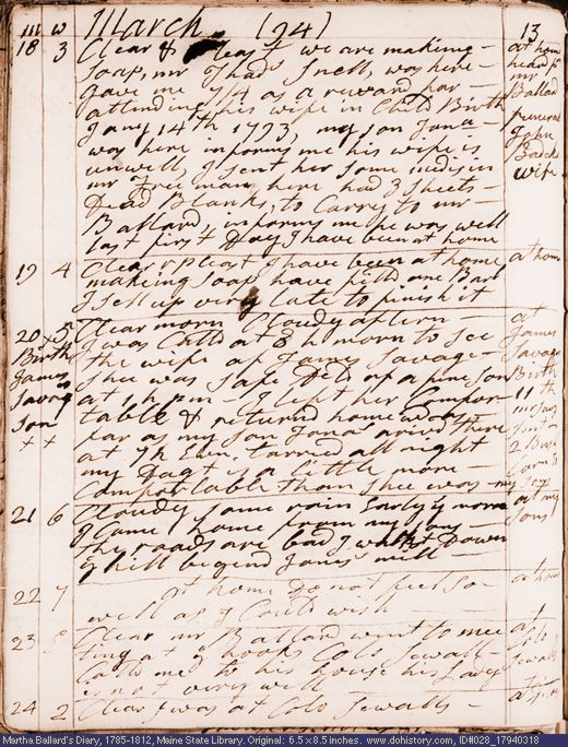 Mar. 18-24, 1794 diary page (image, 121K). Choose 'View Text' (at left) for faster download.