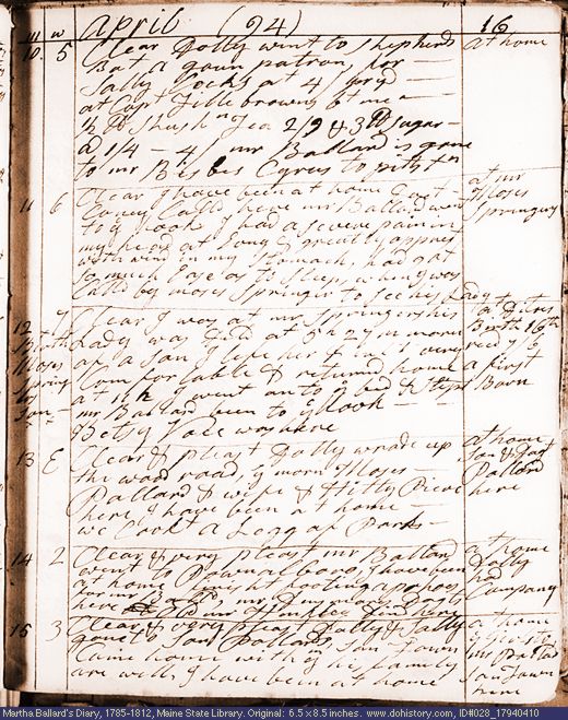 Apr. 10-15, 1794 diary page (image, 121K). Choose 'View Text' (at left) for faster download.
