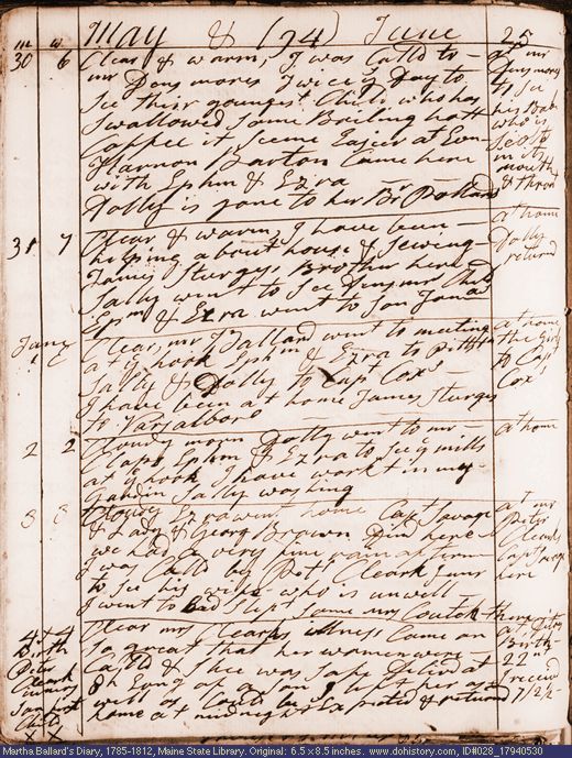 May 30-Jun. 4, 1794 diary page (image, 127K). Choose 'View Text' (at left) for faster download.
