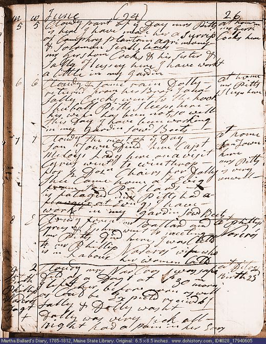 Jun. 5-9, 1794 diary page (image, 137K). Choose 'View Text' (at left) for faster download.