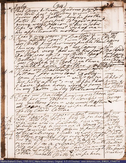 Jul. 14-18, 1794 diary page (image, 139K). Choose 'View Text' (at left) for faster download.