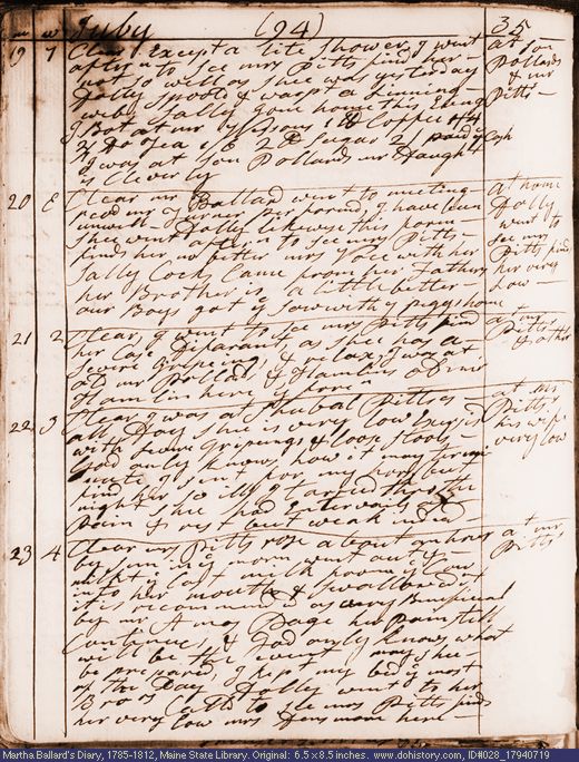 Jul. 19-23, 1794 diary page (image, 129K). Choose 'View Text' (at left) for faster download.