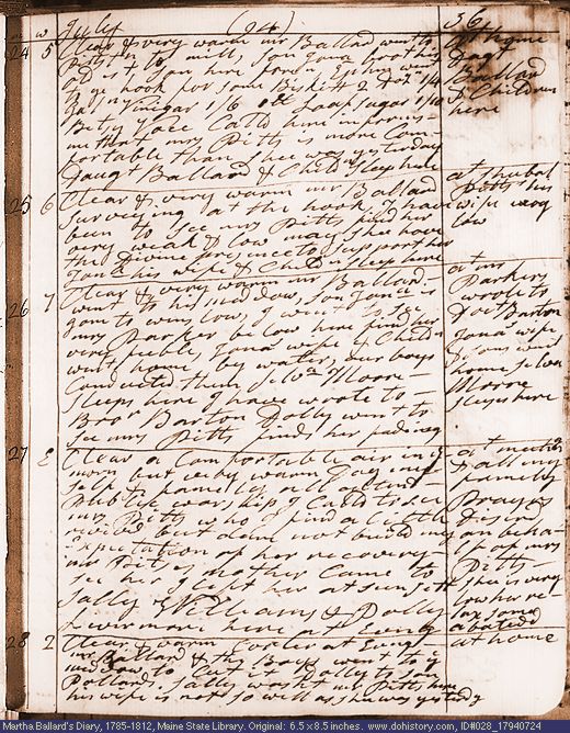 Jul. 24-28, 1794 diary page (image, 140K). Choose 'View Text' (at left) for faster download.