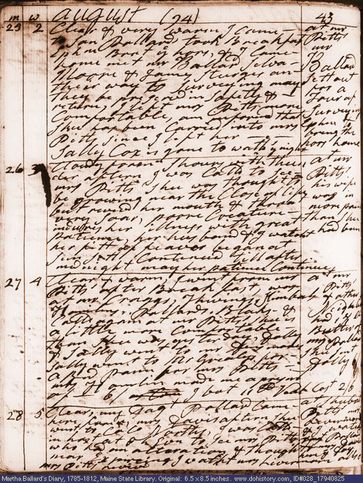 Aug. 25-28, 1794 diary page (image, 142K). Choose 'View Text' (at left) for faster download.