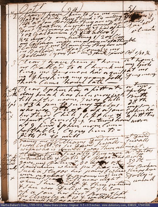 Oct. 6-10, 1794 diary page (image, 138K). Choose 'View Text' (at left) for faster download.