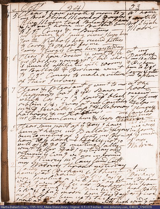 Oct. 16-20, 1794 diary page (image, 137K). Choose 'View Text' (at left) for faster download.