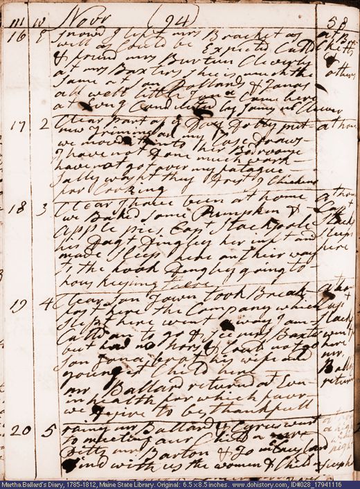 Nov. 16-20, 1794 diary page (image, 130K). Choose 'View Text' (at left) for faster download.