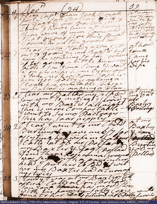 Nov. 21-25, 1794 diary page (image, 134K). Choose 'View Text' (at left) for faster download.
