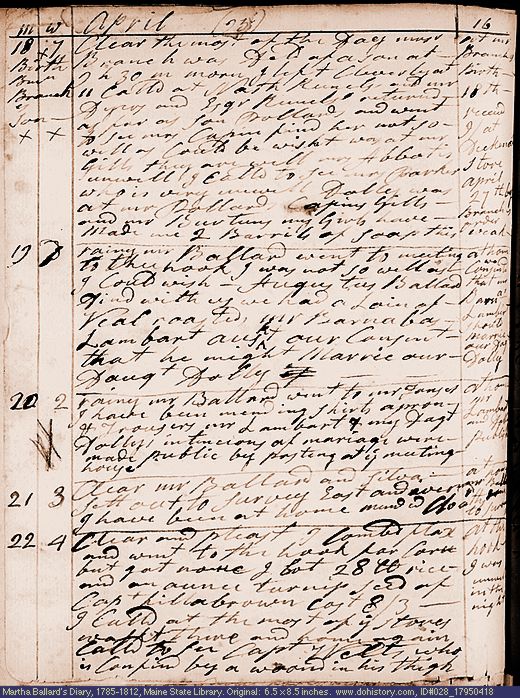 Apr. 18-22, 1795 diary page (image, 145K). Choose 'View Text' (at left) for faster download.