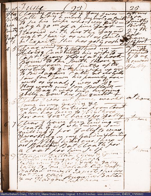 Jun. 3-7, 1795 diary page (image, 126K). Choose 'View Text' (at left) for faster download.