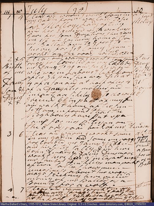 Jul. 1-4, 1795 diary page (image, 122K). Choose 'View Text' (at left) for faster download.