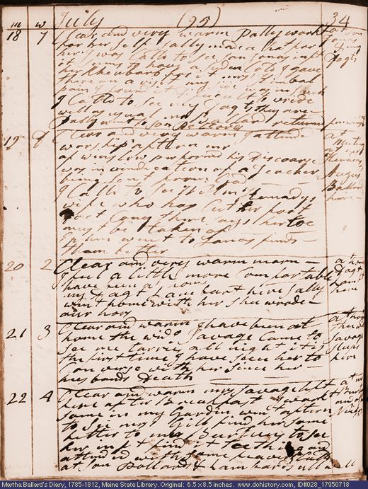 Jul. 18-22, 1795 diary page (image, 120K). Choose 'View Text' (at left) for faster download.