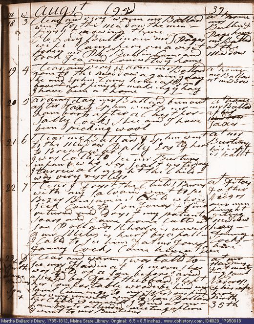 Aug. 18-23, 1795 diary page (image, 147K). Choose 'View Text' (at left) for faster download.