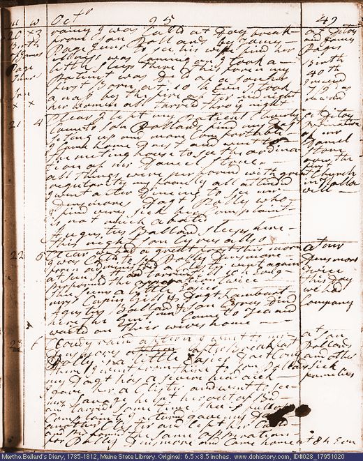 Oct. 20-23, 1795 diary page (image, 138K). Choose 'View Text' (at left) for faster download.