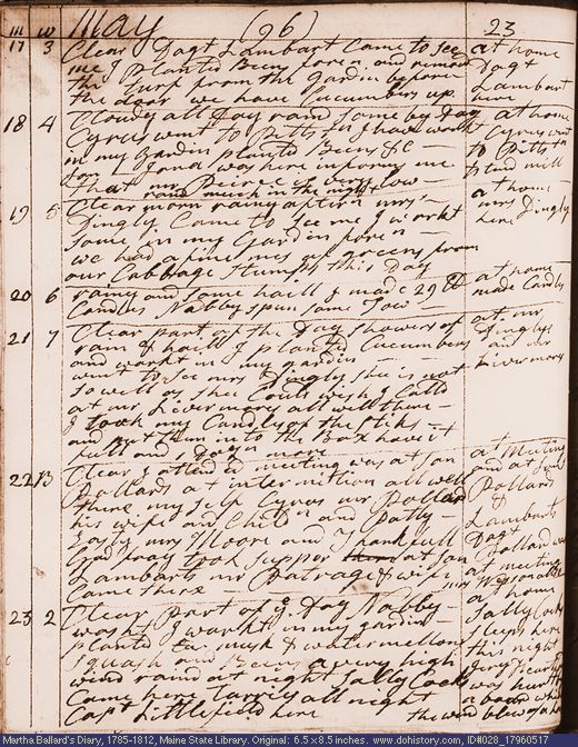 May 17-23, 1796 diary page (image, 136K). Choose 'View Text' (at left) for faster download.