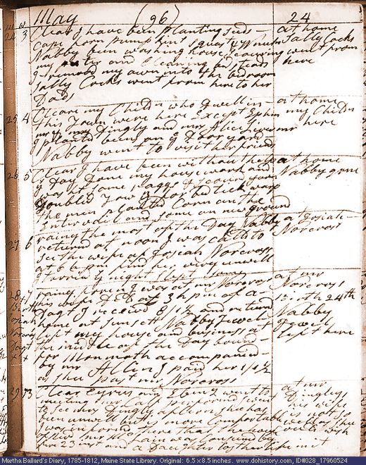 May 24-29, 1796 diary page (image, 138K). Choose 'View Text' (at left) for faster download.