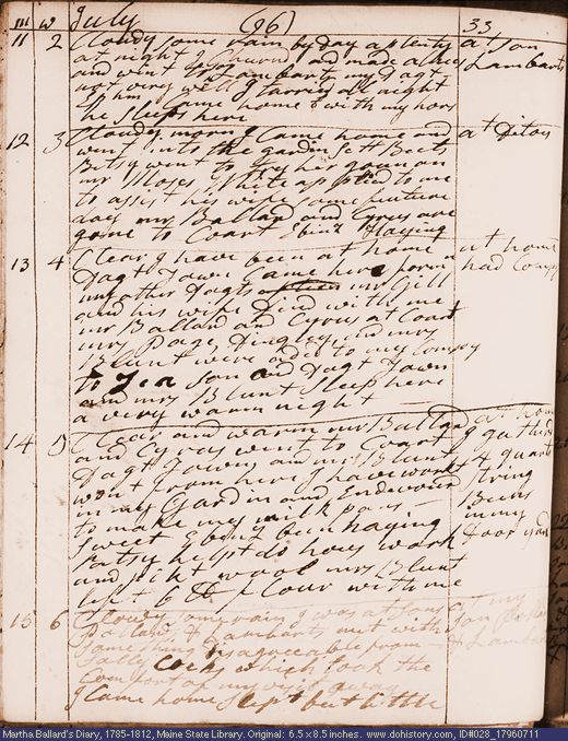 Jul. 11-15, 1796 diary page (image, 116K). Choose 'View Text' (at left) for faster download.