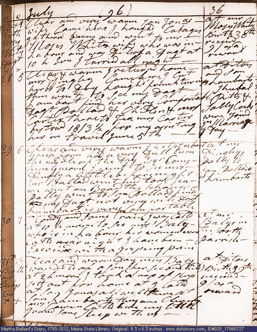 Jul. 27-31, 1796 diary page (image, 140K). Choose 'View Text' (at left) for faster download.