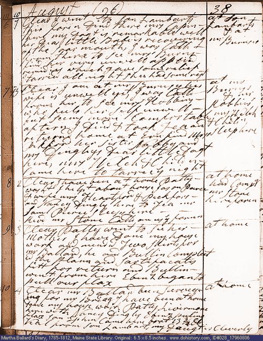 Aug. 6-10, 1796 diary page (image, 140K). Choose 'View Text' (at left) for faster download.