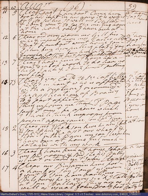 Aug. 11-17, 1796 diary page (image, 128K). Choose 'View Text' (at left) for faster download.