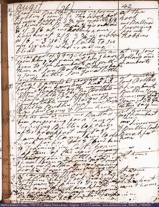 Aug. 26-31, 1796 diary page (image, 151K). Choose 'View Text' (at left) for faster download.