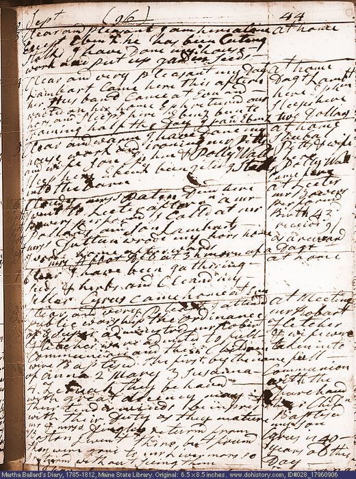 Sep. 6-11, 1796 diary page (image, 158K). Choose 'View Text' (at left) for faster download.
