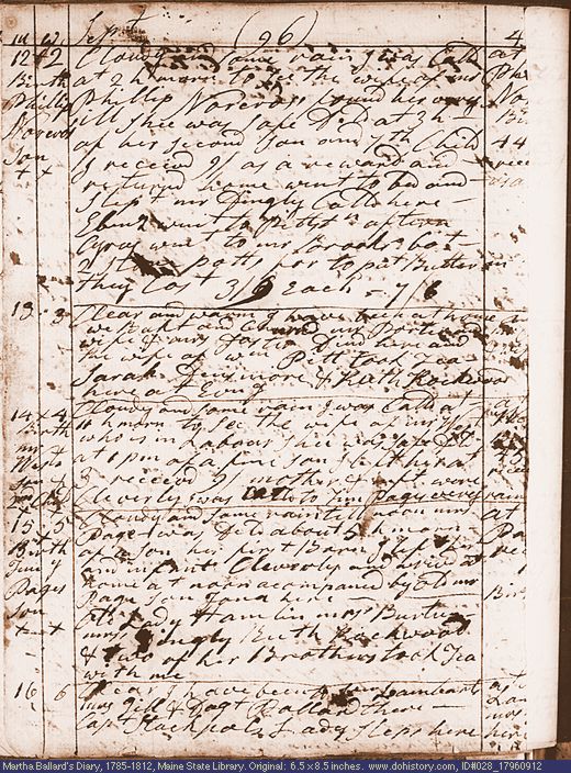Sep. 12-16, 1796 diary page (image, 149K). Choose 'View Text' (at left) for faster download.