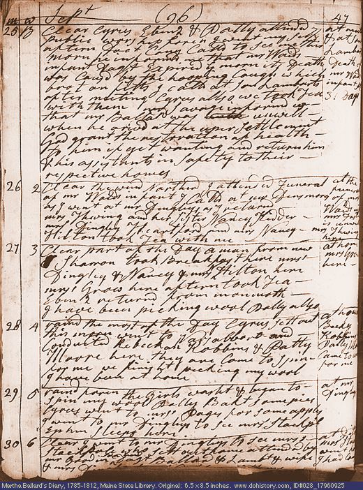 Sep. 25-30, 1796 diary page (image, 152K). Choose 'View Text' (at left) for faster download.