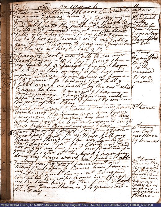 Feb. 28-Mar. 4, 1797 diary page (image, 147K). Choose 'View Text' (at left) for faster download.