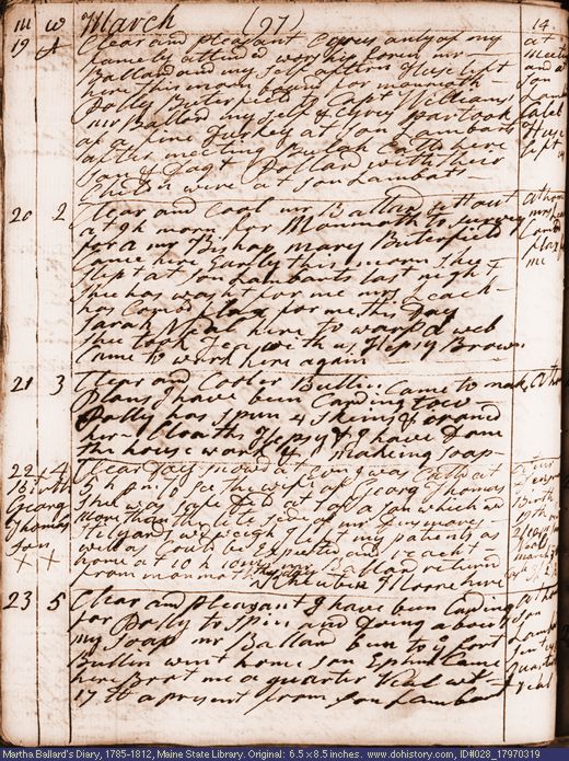 Mar. 19-23, 1797 diary page (image, 139K). Choose 'View Text' (at left) for faster download.