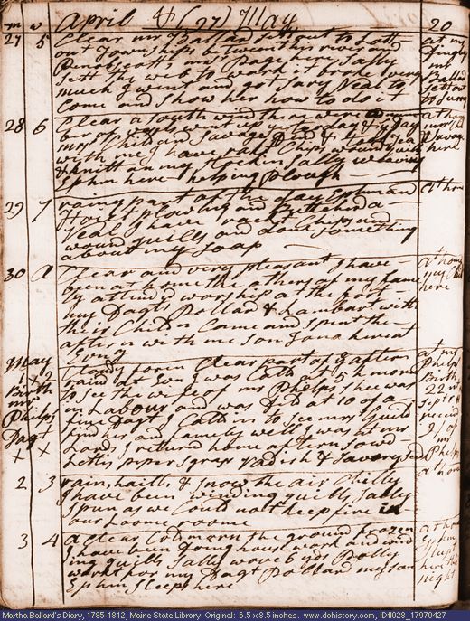 Apr. 27-May 3, 1797 diary page (image, 139K). Choose 'View Text' (at left) for faster download.