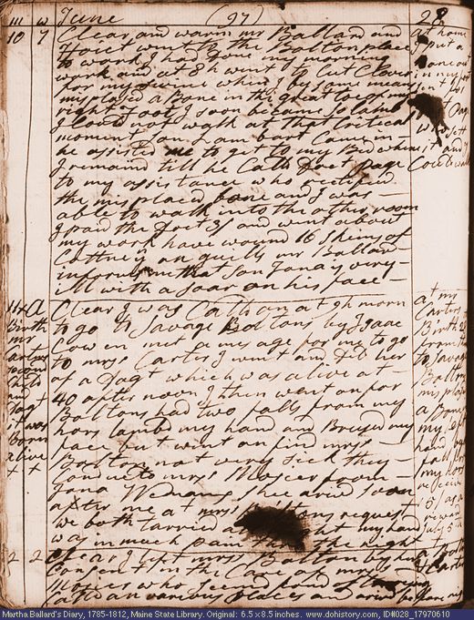 Jun. 10-12, 1797 diary page (image, 137K). Choose 'View Text' (at left) for faster download.